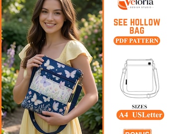 See Hollow Crossbody Bag PDF Sewing Pattern | Butterfly Floral Shoulder Purse Tutorial