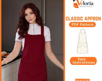 Kitchen Apron Sewing Pattern | Pinafore Apron PDF | Easy Sew Cross Back Apron | Beginner Dressmaking Pattern, A4 US Letter Digital Download