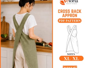 Cross Back Apron PDF Pattern | Japanese Style Pinafore, XL Plus Size (Digital Download)