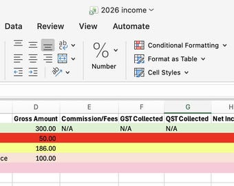 Planilha de Controle de Receitas e Despesas para Trabalhadores Autônomos em Quebec + Modelo de Fatura + Dicas | Organizador Fácil de Receitas e Despesas