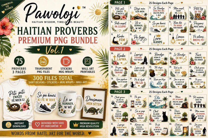 Haitian Proverbs PNG Bundle | Creole Quotes, Tropical Stickers, Wall ...