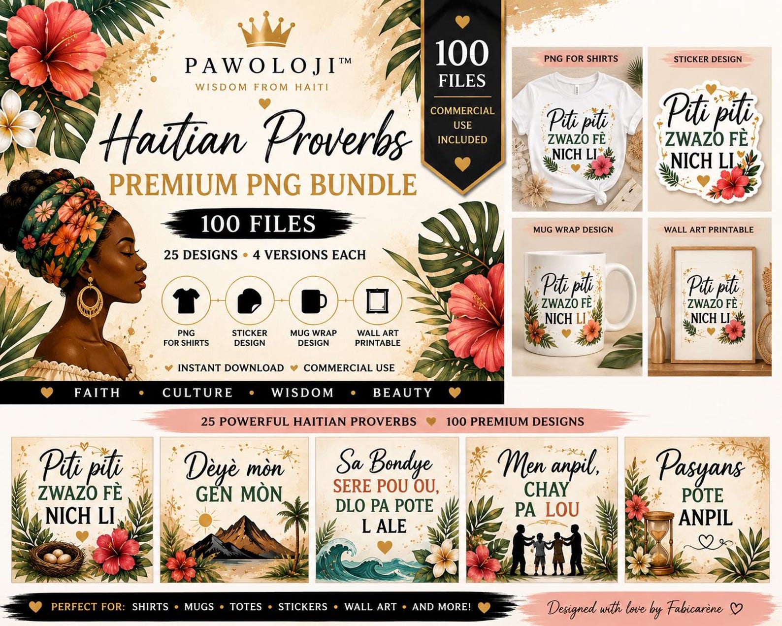 Haitian Proverbs PNG Bundle | Creole Quotes, Tropical Stickers, Wall ...