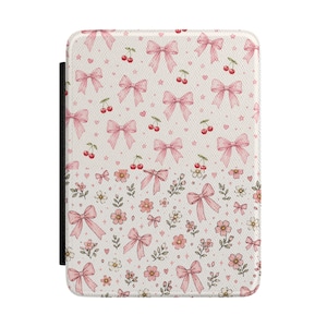 Capa para Kindle Paperwhite com laços rosa e estampa floral de cereja | Estampa vintage em tons pastel