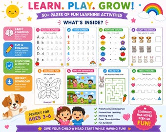 Kids Activity Book PDF | Printable Preschool Learning Workbook | Instant Download