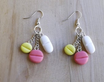 Polymer Clay Pill Earrings – Handmade Gift for Doctors, Nurses, Pharmacists – Funny Medical Jewelry