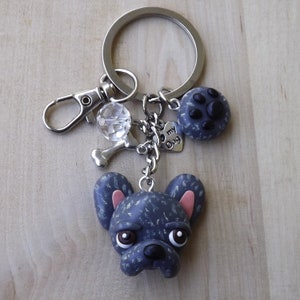 French bulldog blue brindle keychain