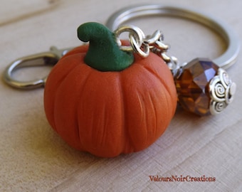 Pumpkin keychain polymer clay handmade halloween