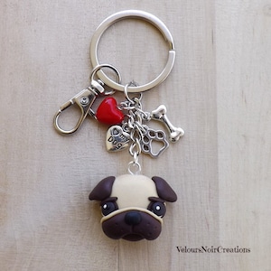 Pug keychain handmade polymer clay