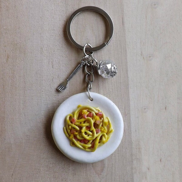 Porte-clés pâtes carbonara Fimo