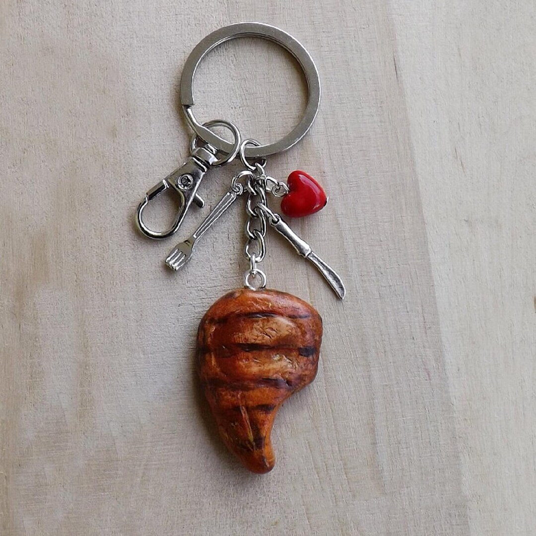 Keychain Pork Chop Polymer Clay Handmade - Etsy