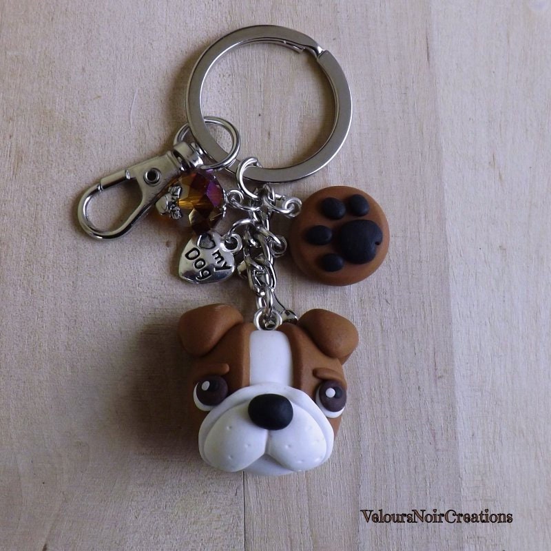 Bulldog Faux Leather Keychain & Handmade Personalised Gift 