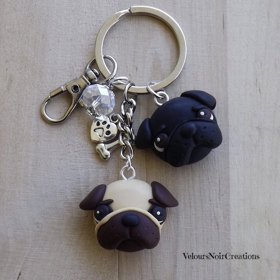 Handmade Silver Pug Dog Keyring//Handbag Charm