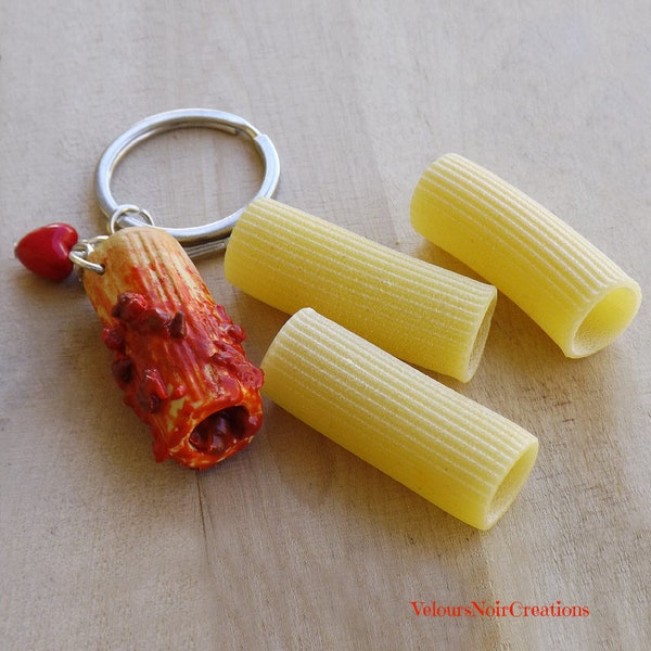 Keychain macaroni pâtes rigatoni à la sauce fimo