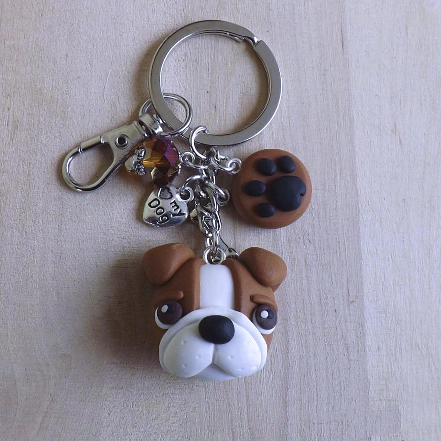 English Bulldog Keychain Polymer Clay Handmade - Etsy