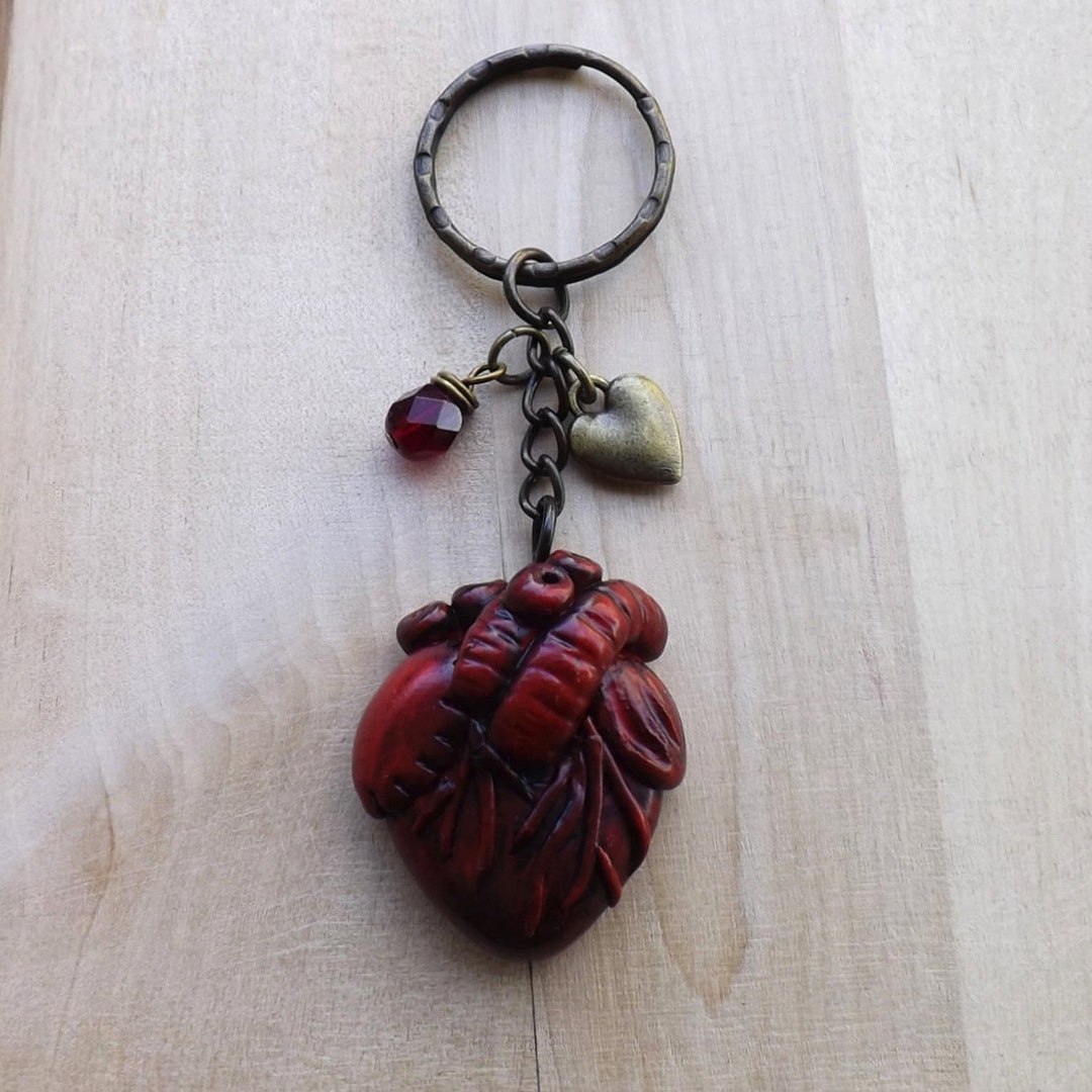 Anatomical Heart Keychain Polymer Clay Bronze Steampunk Etsy
