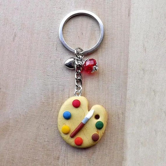 Porte-Clés Palette De Peinture – Pendentif Artiste Pinceau – Cadeau Créatif – Zinc Argenté Ou Doré – Idée Cadeau Peintre