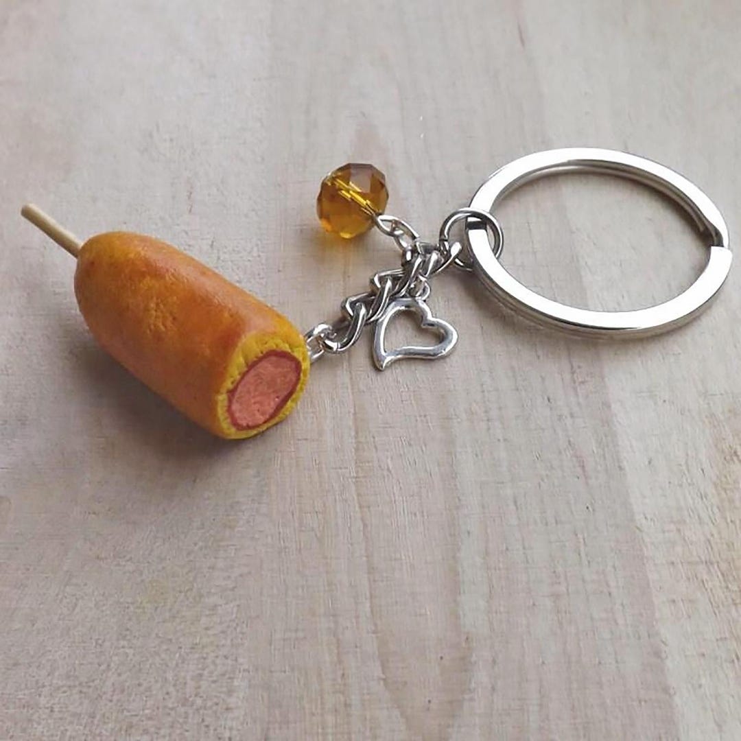 Miniature Corn Dog Keychain – Handmade Polymer Clay Street Food, Unique ...