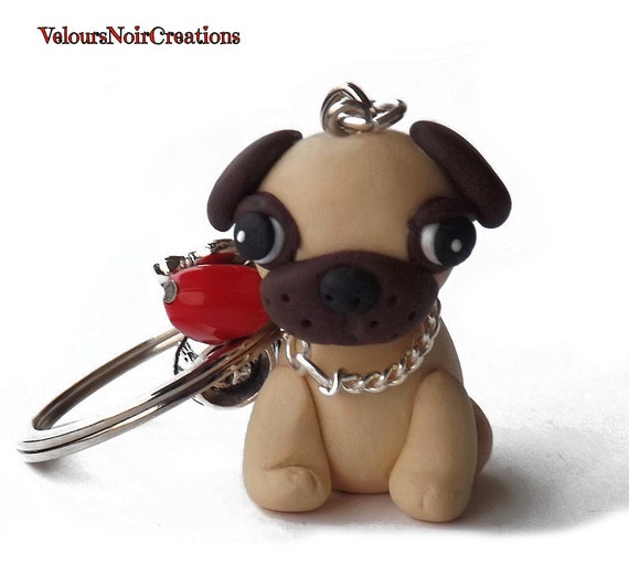 Handmade Silver Pug Dog Keyring//Handbag Charm