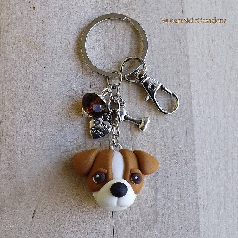Jack Russell terrier keychain dog polymer clay