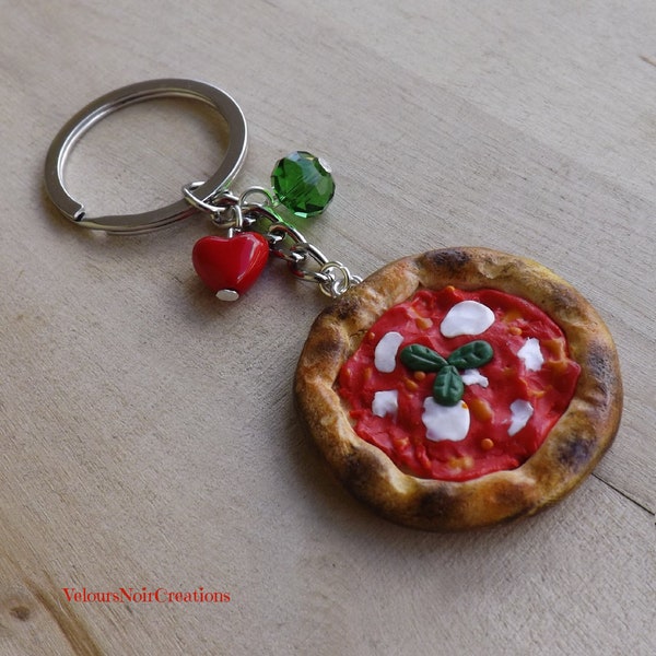 Porte-clés pizza margherita créé à la main