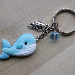 Handmade Whale Keychain – Blue Crystal & Tibetan Heart – Ocean Lover Gift