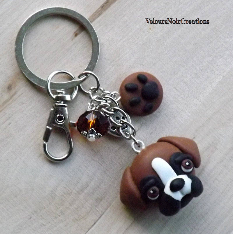 Boxer Dog Keychain Polymer Clay Handmade Etsy