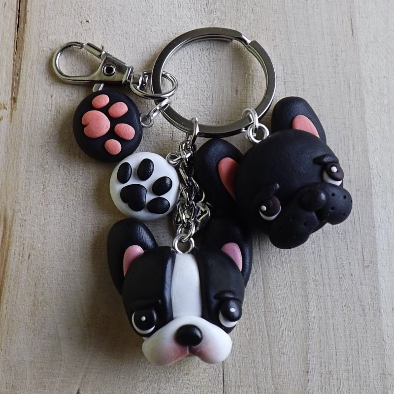 French Bulldog Back and White and All Black Keychain Etsy Singapore
