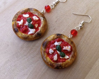 Pizza Margherita earrings handmade  polymer clay Naples