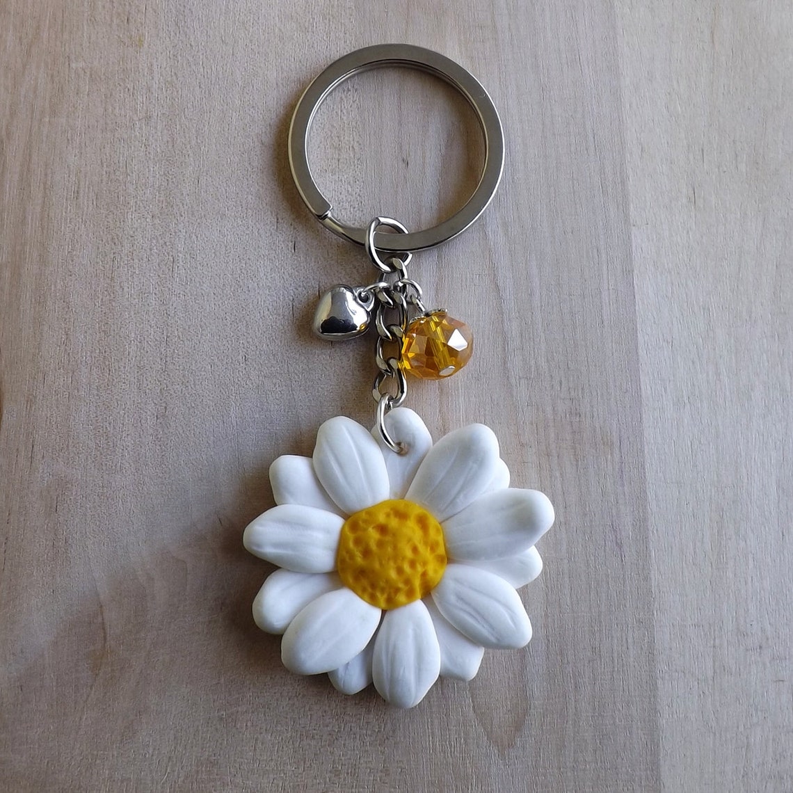 Daisy flower keychain polymer clay handmade Etsy