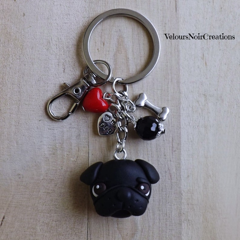 Black Pug Dog Keychain Polymer Clay Handmade Etsy