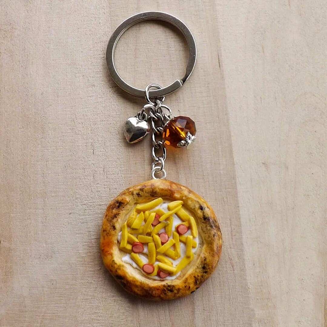 Handmade Pizza Keychain With Fries and Sausage – Mini Italian Food ...