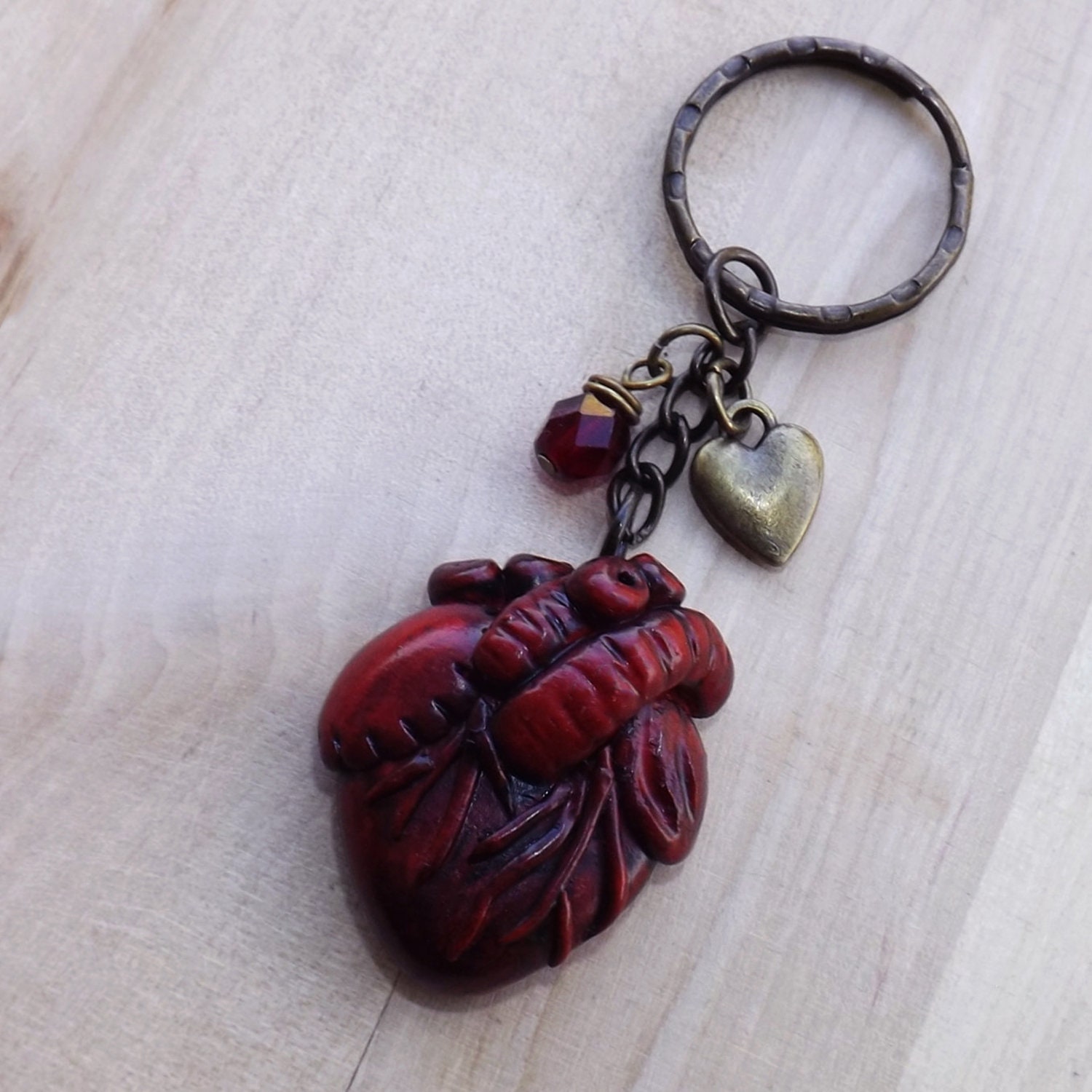 Anatomical heart keychain polymer clay bronze steampunk Etsy