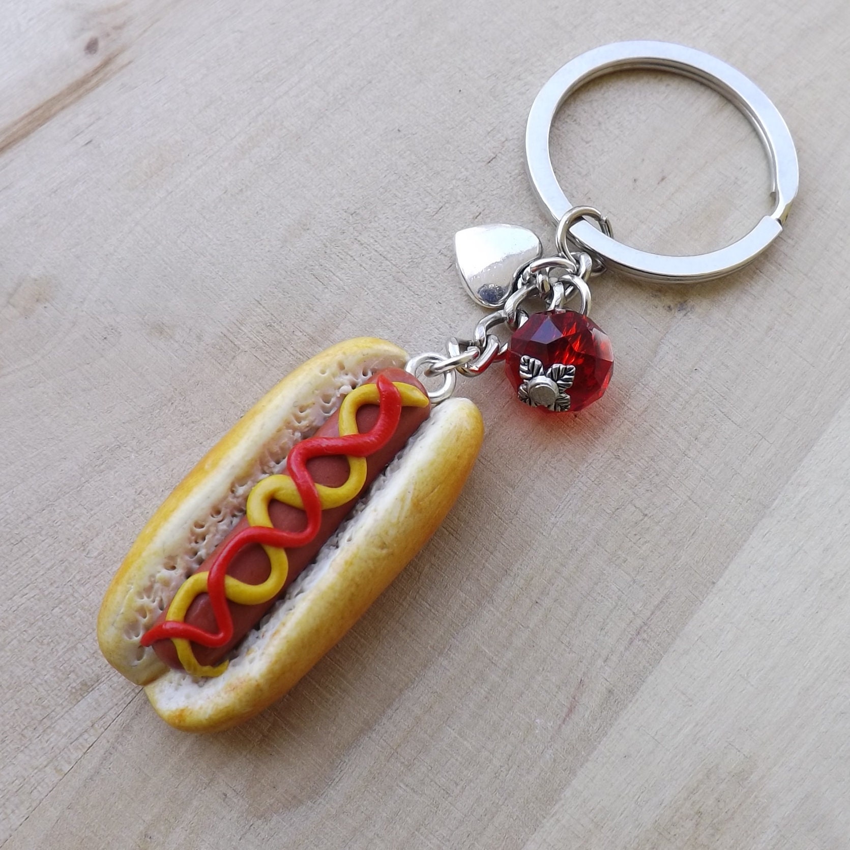 Hot Dog Keychain Polymer Clay Handmade 