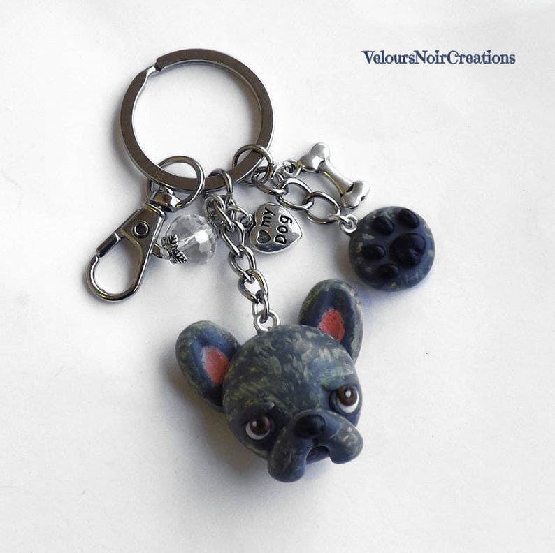 Scultura Di Bulldog Francese Con Vassoio - Portachiavi Con Statua Di Cane In Resina~p148942419