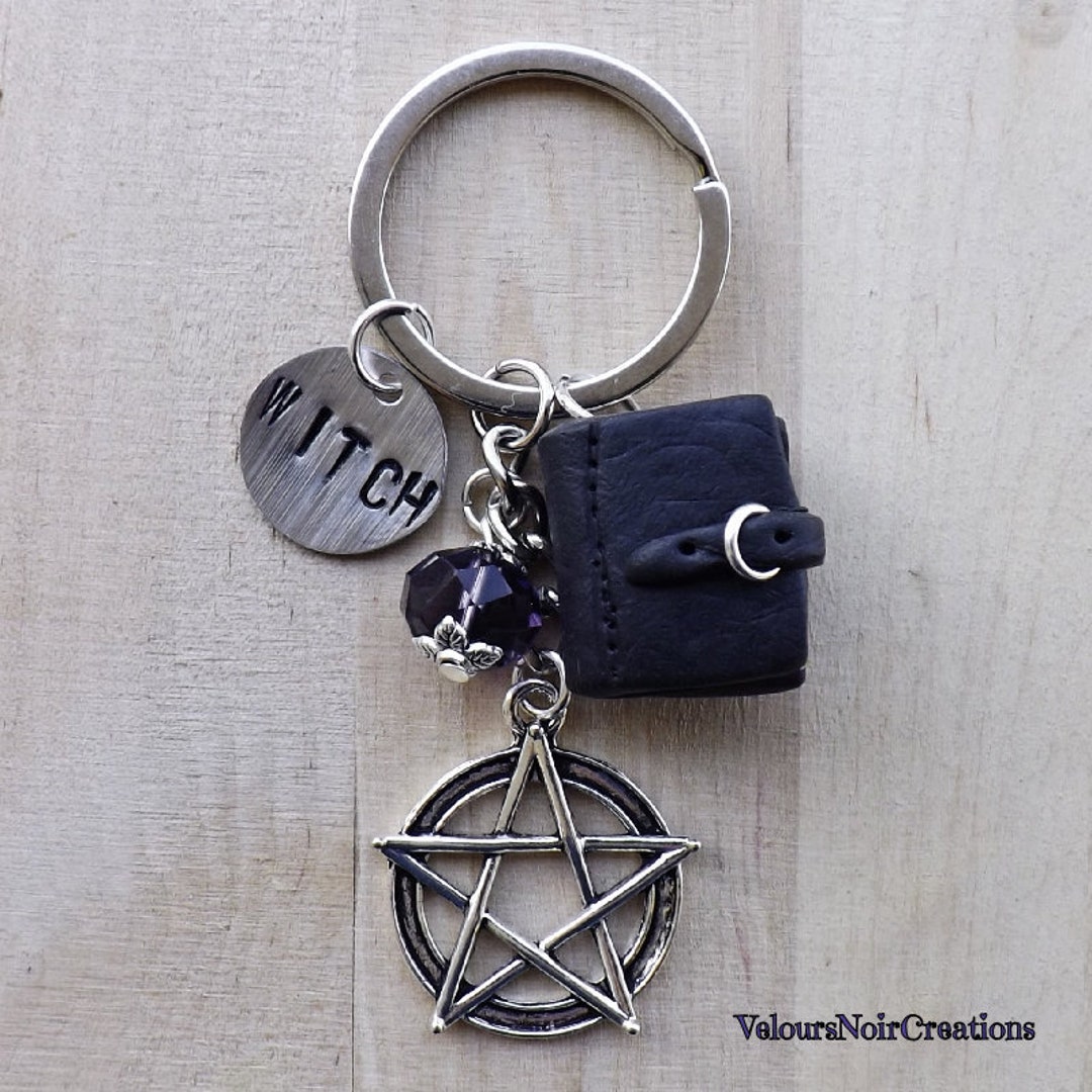 Pentacle Keychain Witch Book Wicca Polymer Clay 
