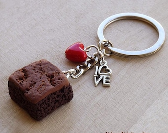Brownie keychain handmade from polymer clay, realistic chocolate dessert