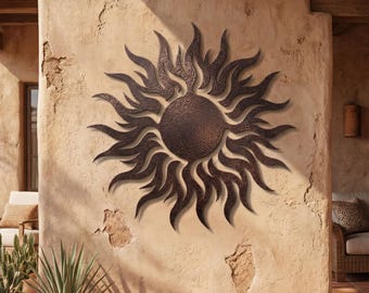 Sun Metal Wall Art, Wacky Sun Desert Home Outdoor Garden Sign, Southwestern Rustic Patio Decor