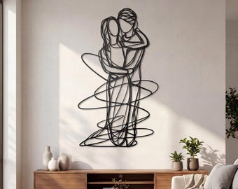 Abstract Couple Metal Wall Art, Minimalist Romantic Line Decor, Anniversary Gift