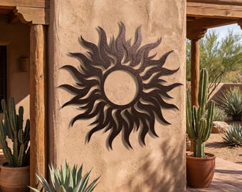 Sun Metal Wall Art, Wacky Sun Desert Home Outdoor Garden Sign, Southwestern Rustic Patio Decor