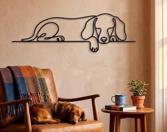 Dachshund Metal Wall Art, Sleeping Dog Line Art, Custom Wiener Dog Metal Art, Pet Memorial Gift