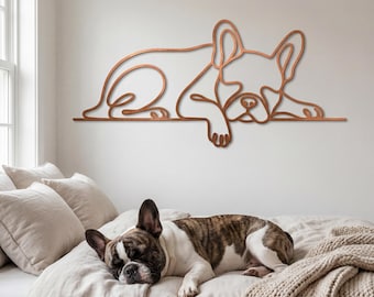 French Bulldog Metal Wall Art, Sleeping Dog Line Art, Custom Frenchie Metal Art, Pet Memorial Gift