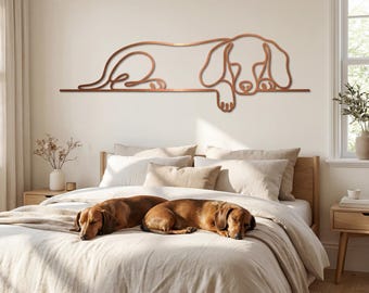 Dachshund Metal Wall Art, Sleeping Dog Line Art, Custom Wiener Dog Decor, Dog Owner Gift, Pet Memorial Sign