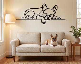 French Bulldog Metal Wall Art, Sleeping Dog Line Art, Custom Frenchie Metal Art, Dog Owner Gift, Pet Memorial Sign