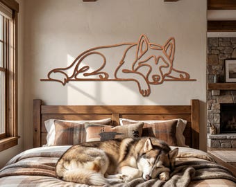 Husky Metal Wall Art, Sleeping Dog Line Art, Custom Siberian Husky Metal Art, Dog Owner Gift, Pet Memorial Sign