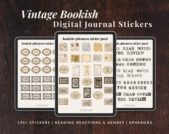 Vintage Ephemera Digital Reading Stickers for Book Journaling | 130 individual stickers