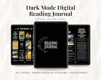 Dark Mode Digital Reading Journal | Cozy Minimalist Book Tracker for Goodnotes (Digital Download) | FREE Stickers Included