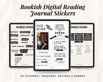 Minimalist Black & White Reading Journal Stickers – Bookish Tropes, Tabs (Digital Download)