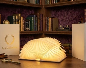 Wooden Folding Book Lamp, LED Book Light with 3 Color Modes, Rechargeable Night Light for Home Decor, Bedroom Reading & Gift