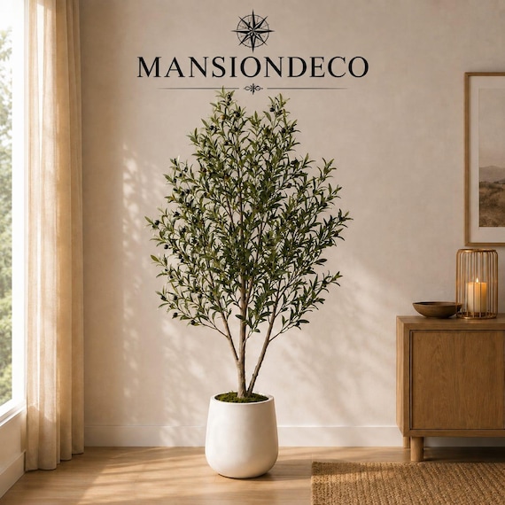 5ft Artificial Olive Tree, Faux Olive Plant with White Planter, Natural Wood Trunk and Lifelike Fruits, Indoor Home Office Living Room Decor
