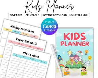 Planejador diário infantil, rastreador de rotina, atividades escolares, diário (download digital)